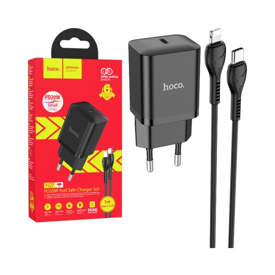 Hoco Innovative Charger Set N27 with Single Port PD20W (Type C to iPhone)(EU) Black Hoco Innovative Charger Set N27 with Single Port PD20W (Type C to iPhone)(EU) Black